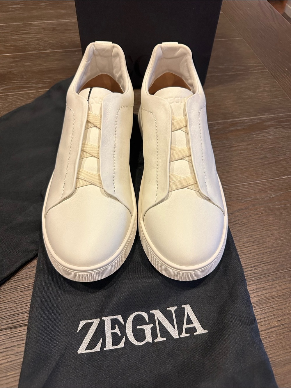 Zegna Men’s Cream Slip-On Leather Sneakers